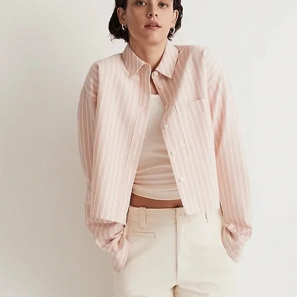 Madewell Pink Striped Button Down Shirt - Picture 1 of 4